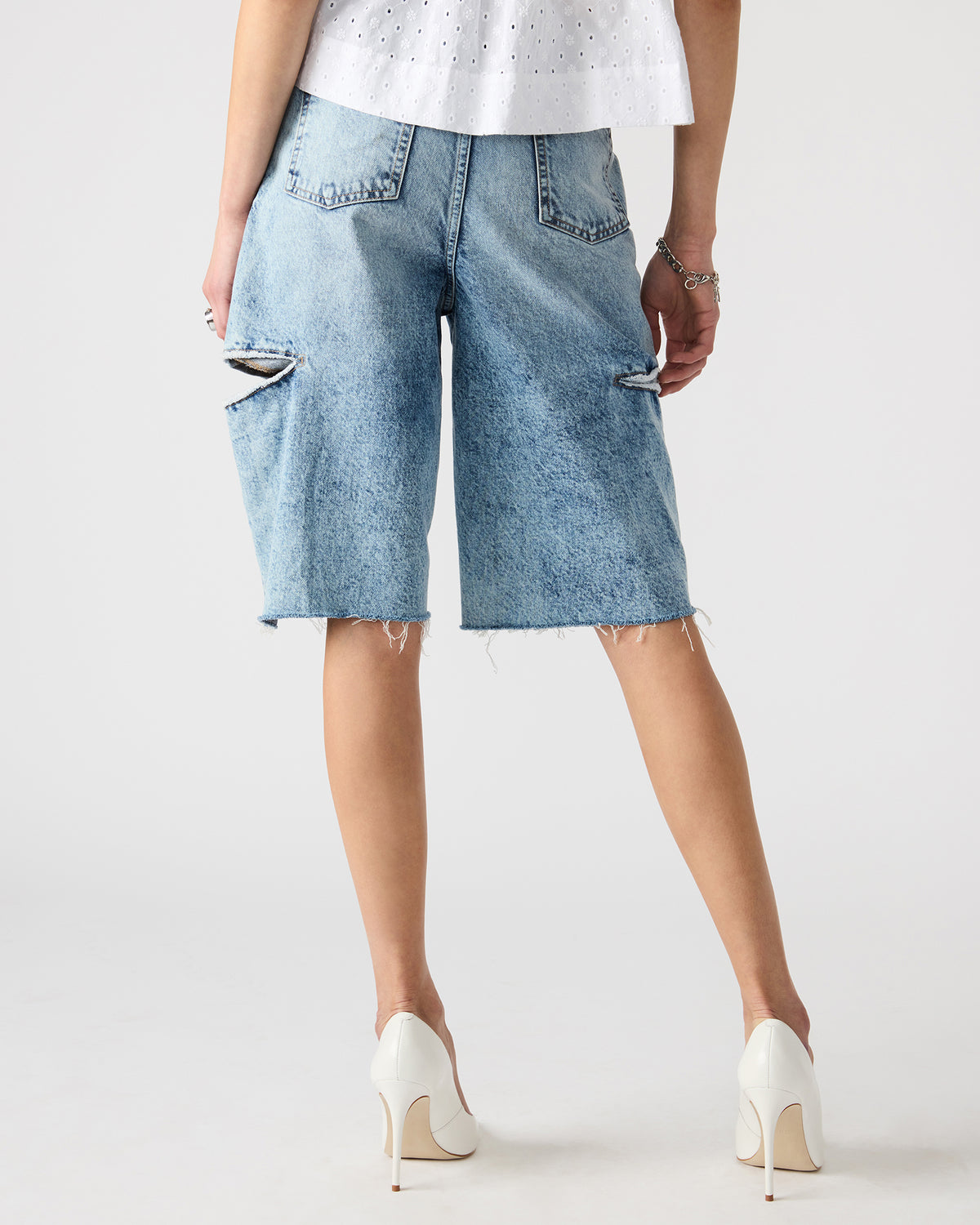 LANGE Denim Women's Side Slit Barrel Shorts | Steve Madden online