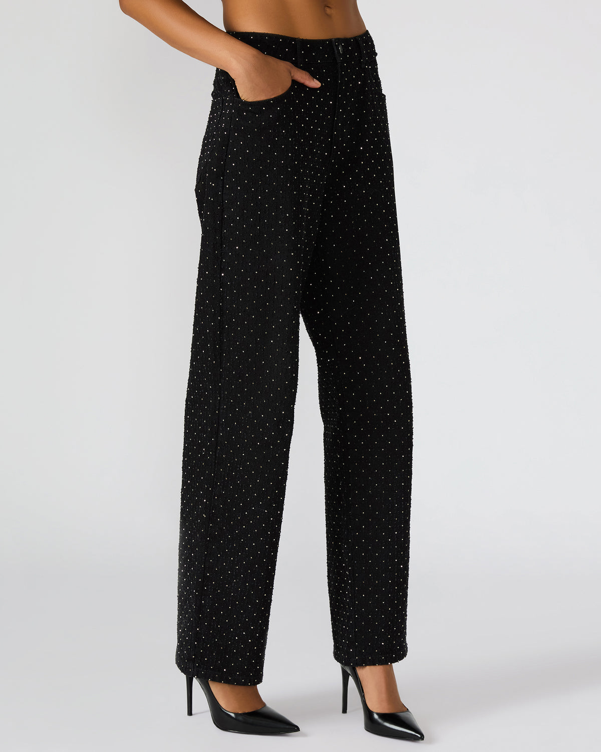 AVALINE Crystal Black Straight-Leg Rhinestone Embellished Denim Women's Jeans | Steve Madden for Sale