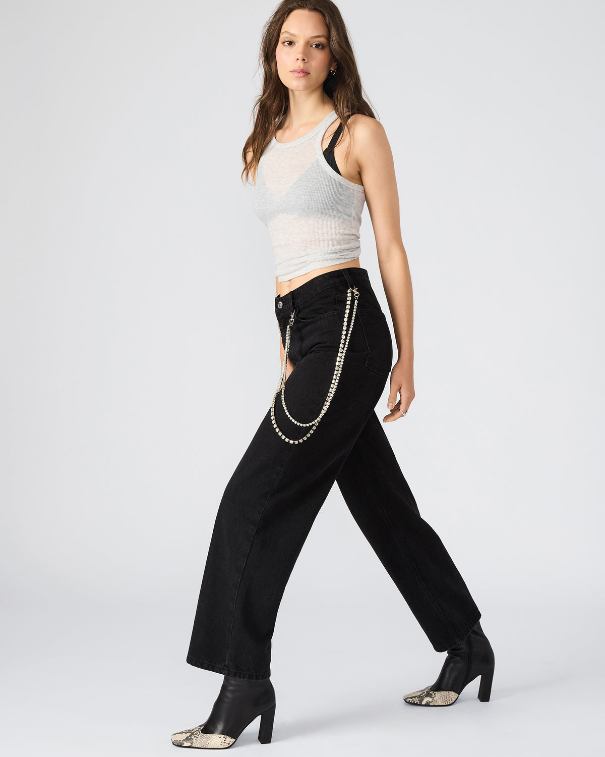 SWIFT Black Wide-Leg Denim Chain Women's Jean | Steve Madden outlet
