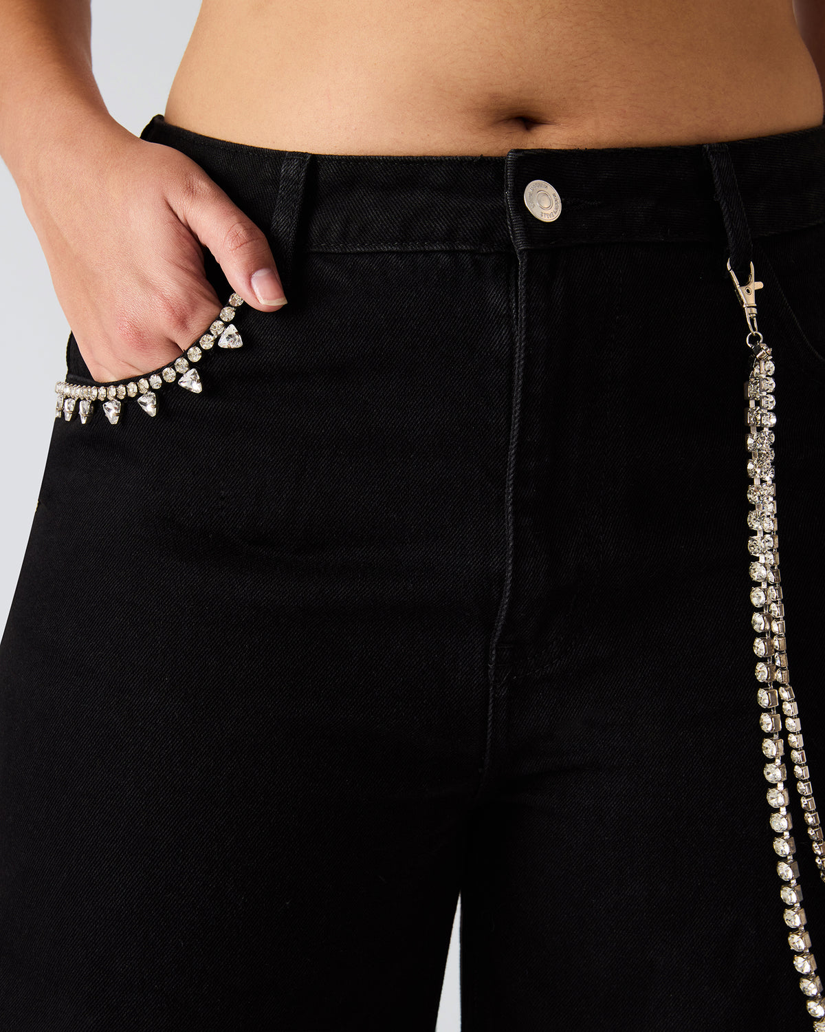SWIFT Black Wide-Leg Denim Chain Women's Jean | Steve Madden outlet