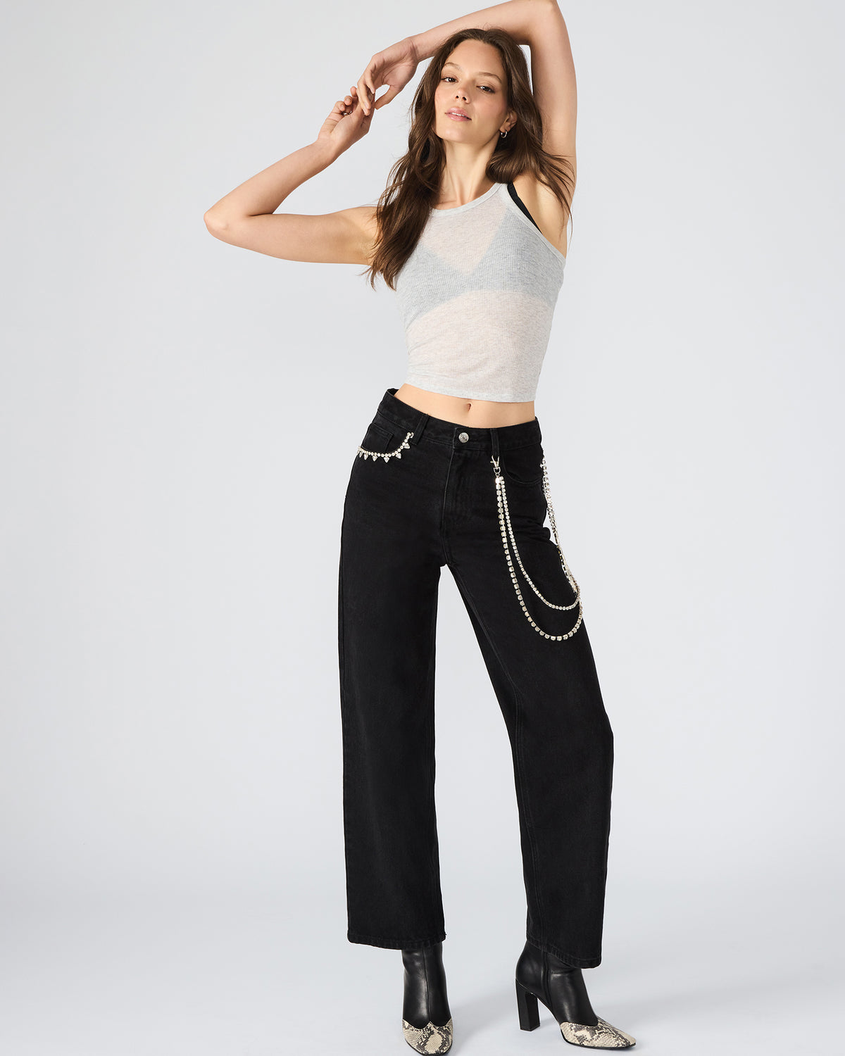 SWIFT Black Wide-Leg Denim Chain Women's Jean | Steve Madden outlet