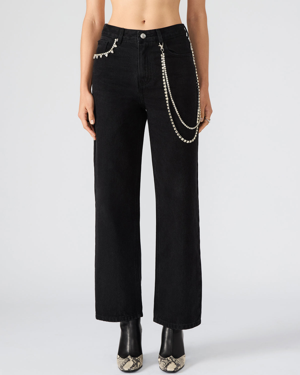 SWIFT Black Wide-Leg Denim Chain Women's Jean | Steve Madden outlet
