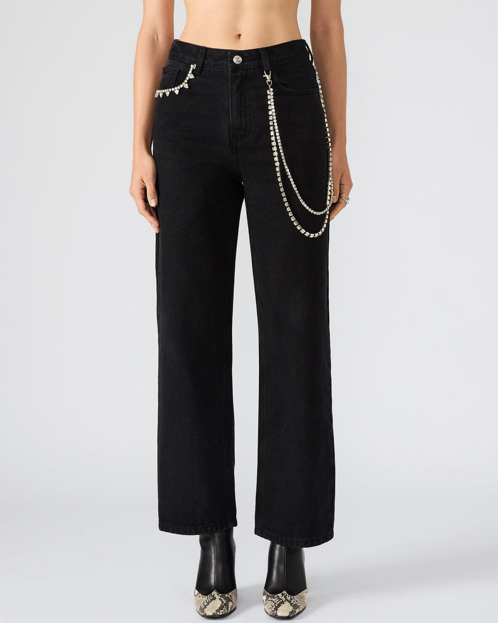 SWIFT Black Wide-Leg Denim Chain Women's Jean | Steve Madden outlet
