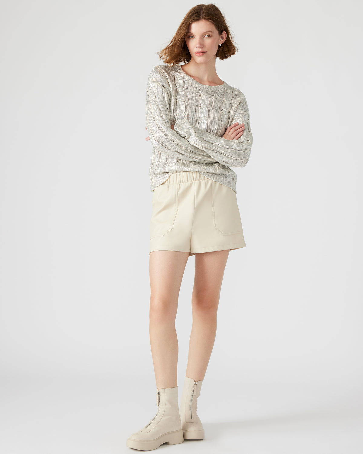FAUX THE RECORD Short Bone | Women's Faux Leather Short | Steve Madden for Sale