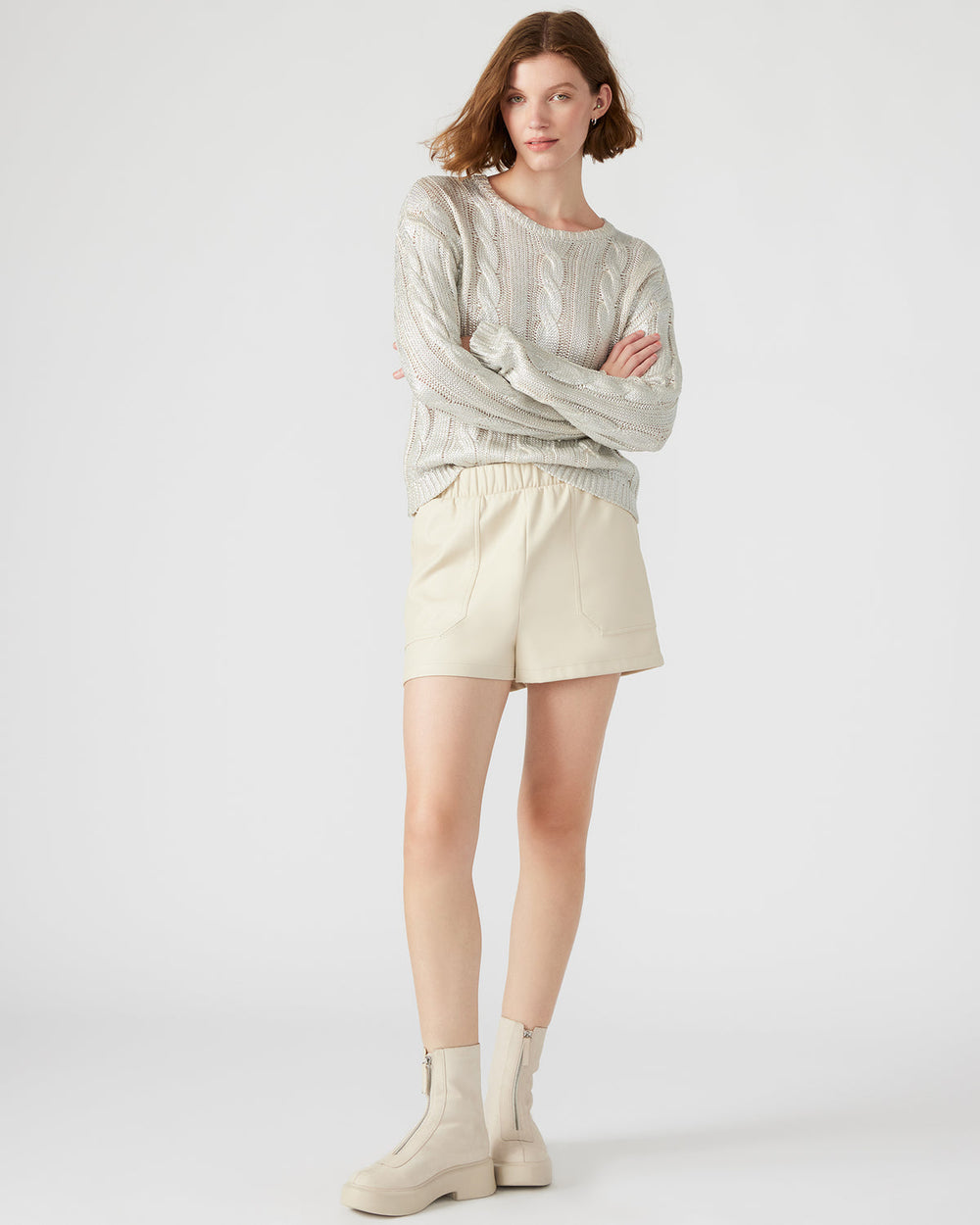 FAUX THE RECORD Short Bone | Women's Faux Leather Short | Steve Madden for Sale