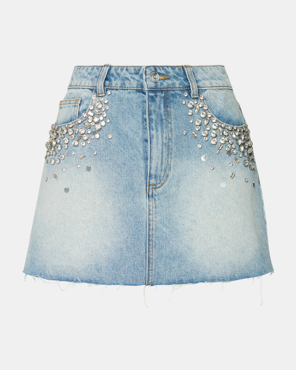 ERAS Denim Rhinestone Embellished Matching Set Mini Women's Skirt | Steve Madden discount