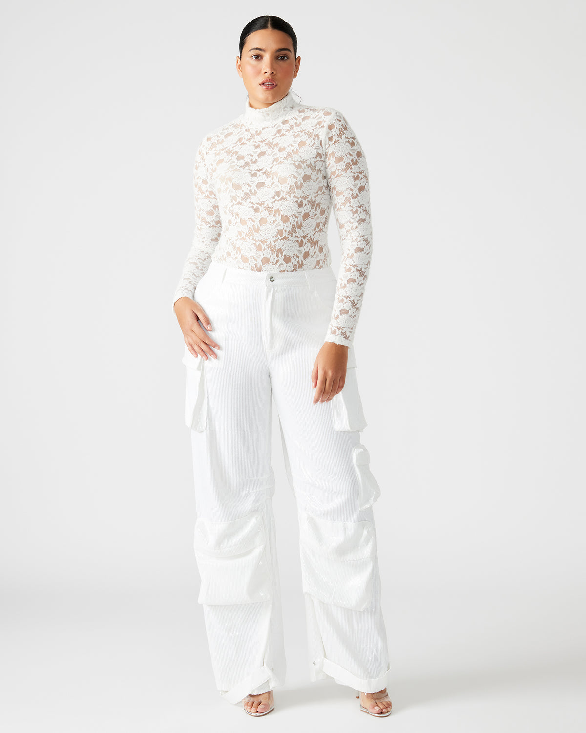 DUO White Sequin Women's Utility Cargo Pants | Steve Madden online