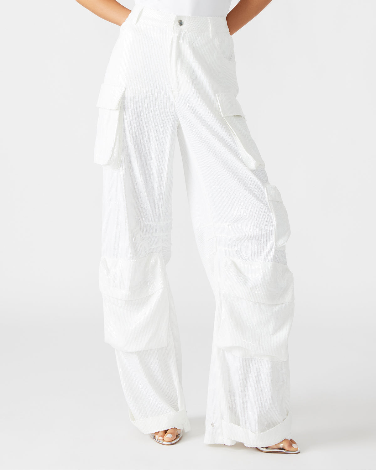 DUO White Sequin Women's Utility Cargo Pants | Steve Madden online