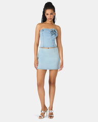 CINDI Delft Blue Denim Women's Skirt | Steve Madden near me