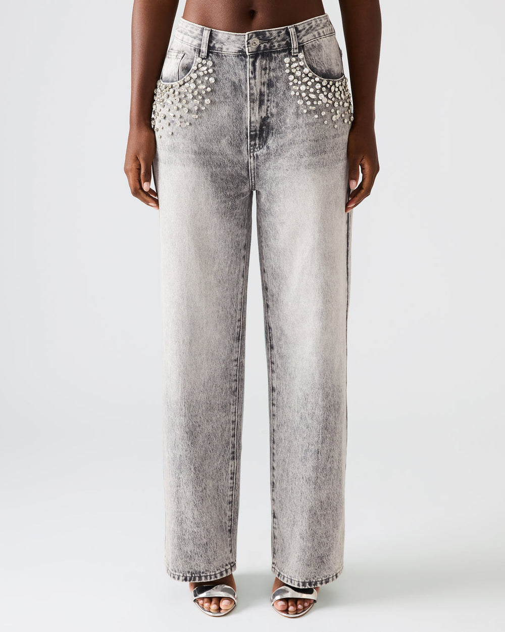 ERAS Fog Rhinestone Embellised Straight-Leg Denim Women's Jeans | Steve Madden Sale