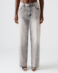 ERAS Fog Rhinestone Embellised Straight-Leg Denim Women's Jeans | Steve Madden Sale
