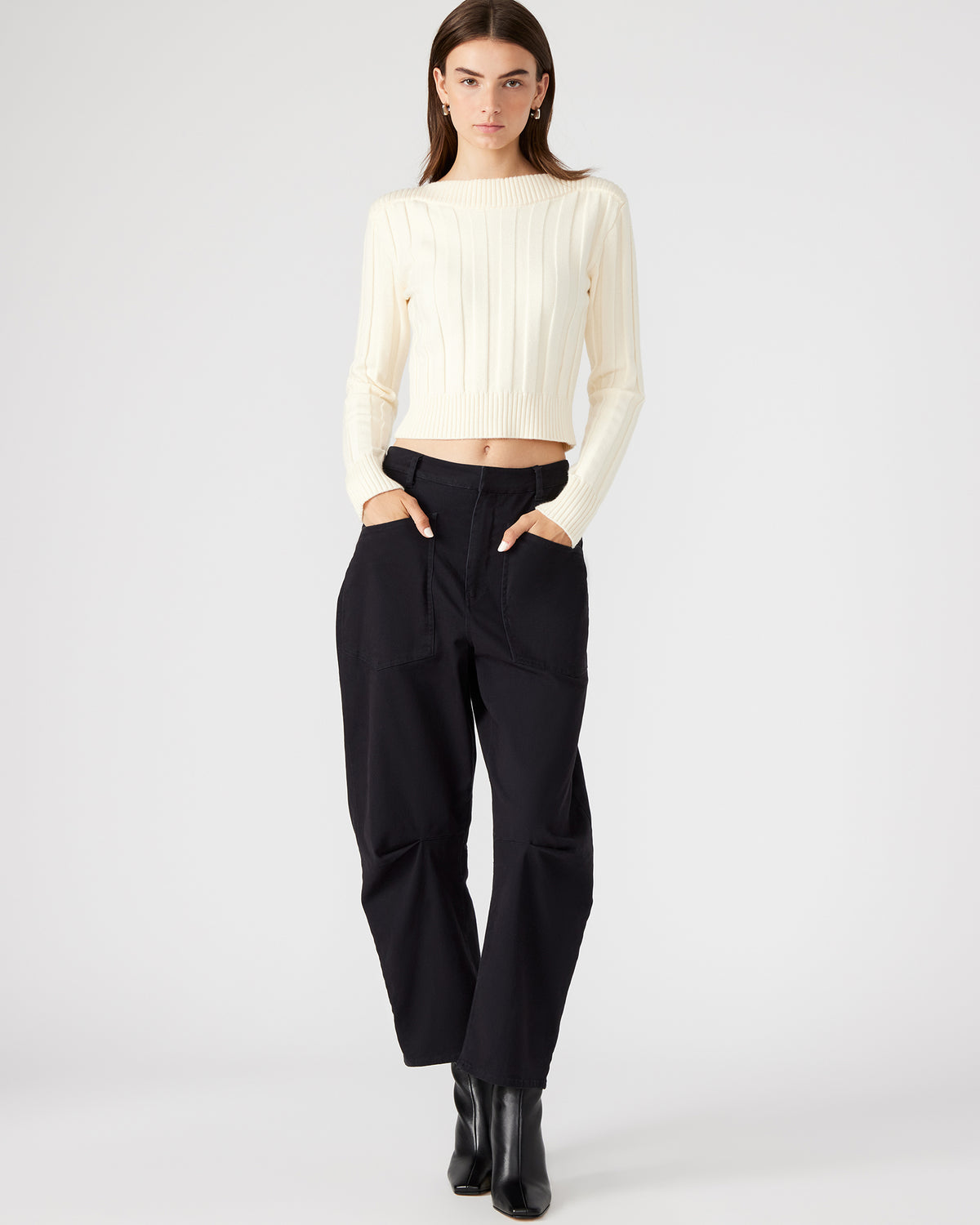 HANIEL Black Women's Barrel Leg Pant | Steve Madden for Sale