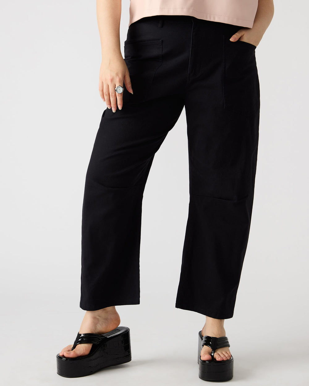 HANIEL Black Women's Barrel Leg Pant | Steve Madden for Sale