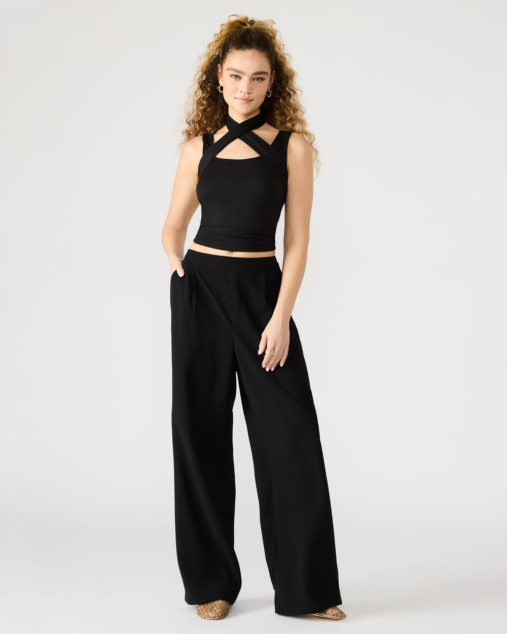 PAYTON Pant Black | Women's Wide Leg Trousers | Steve Madden on Sale