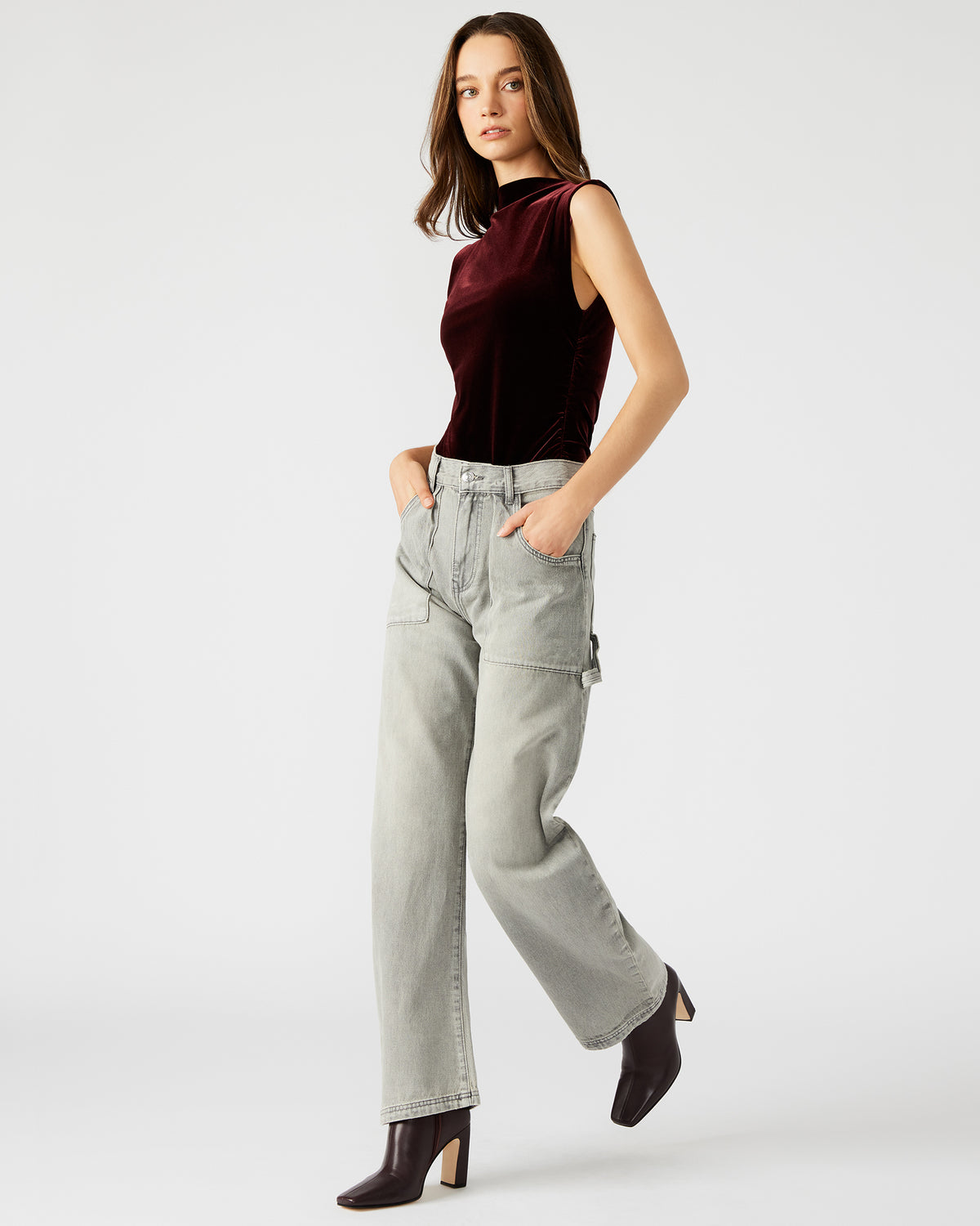 HANSEN Pant Light Grey | Women's Barrel Leg Pants | Steve Madden on Sale