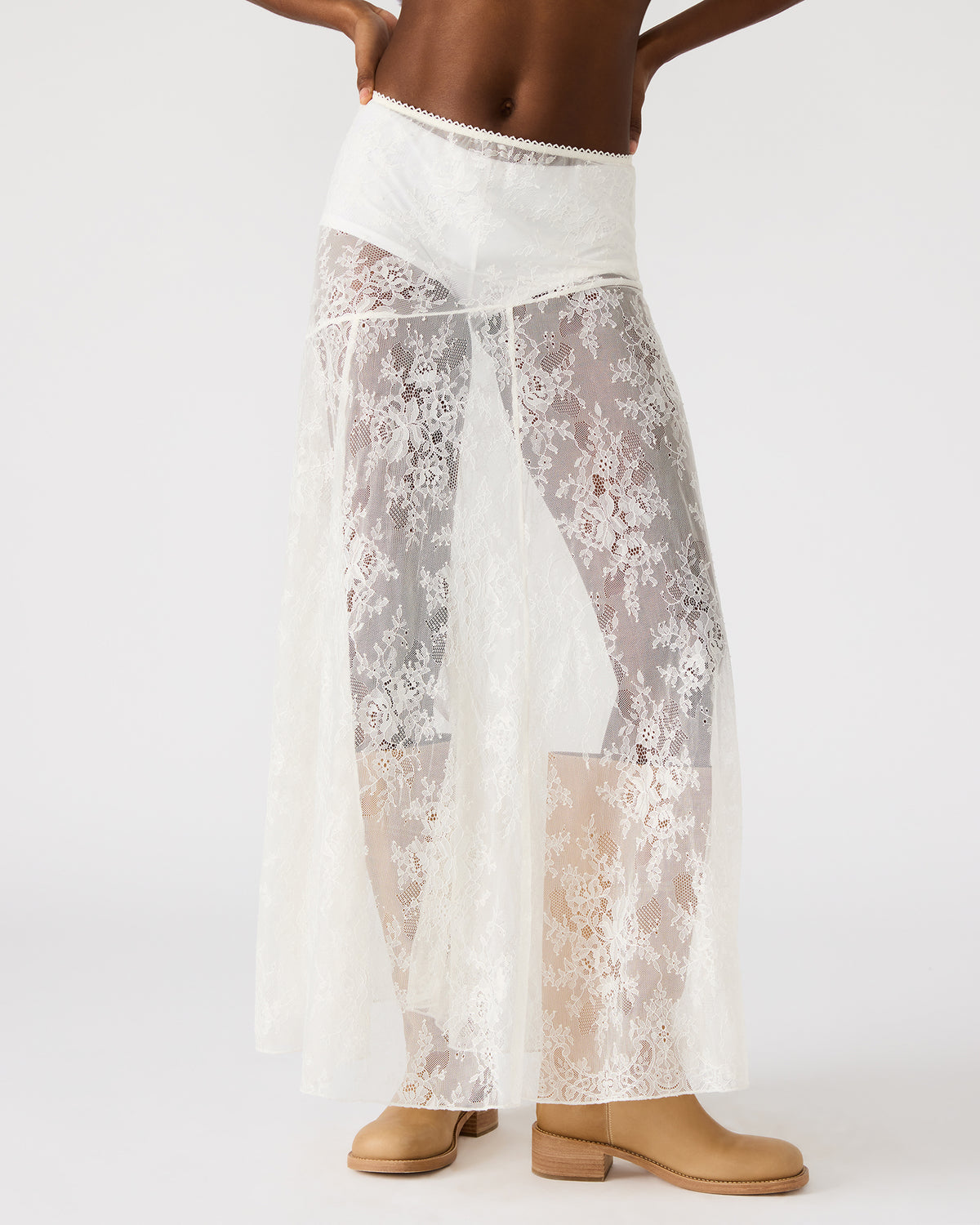 VEERA White Mesh Lace Flowy Maxi Skirt | Steve Madden on Sale