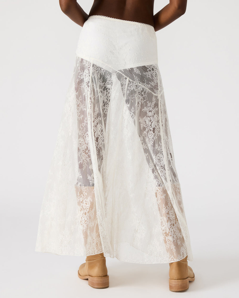 VEERA White Mesh Lace Flowy Maxi Skirt | Steve Madden on Sale