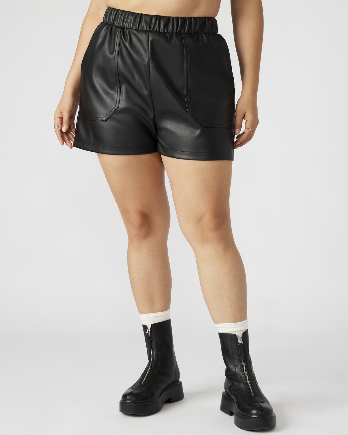 FAUX THE RECORD Short Black | Women's Faux Leather Short | Steve Madden outlet