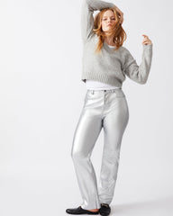 LOREN Pant Silver | Women's Faux Leather Straight Leg Pant | Steve Madden Sale