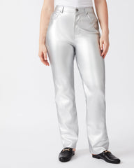LOREN Pant Silver | Women's Faux Leather Straight Leg Pant | Steve Madden Sale