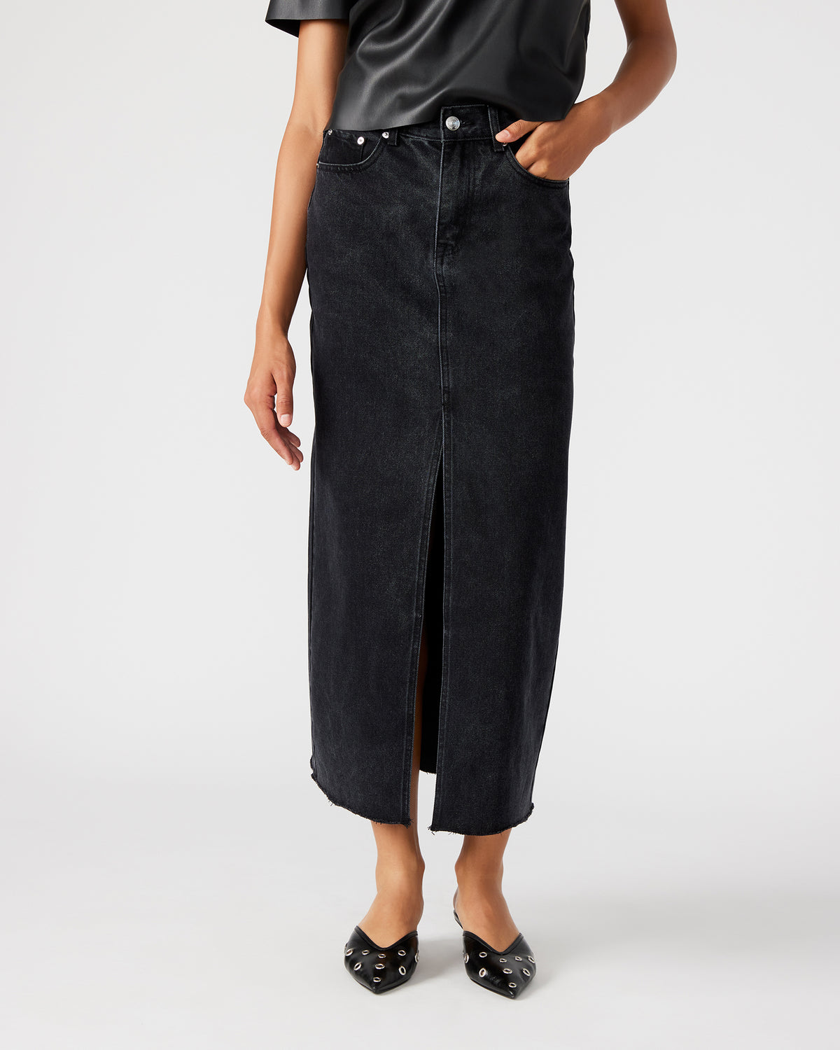 AVANI Denim Skirt Black | Women's Denim Maxi Skirt | Steve Madden for Sale
