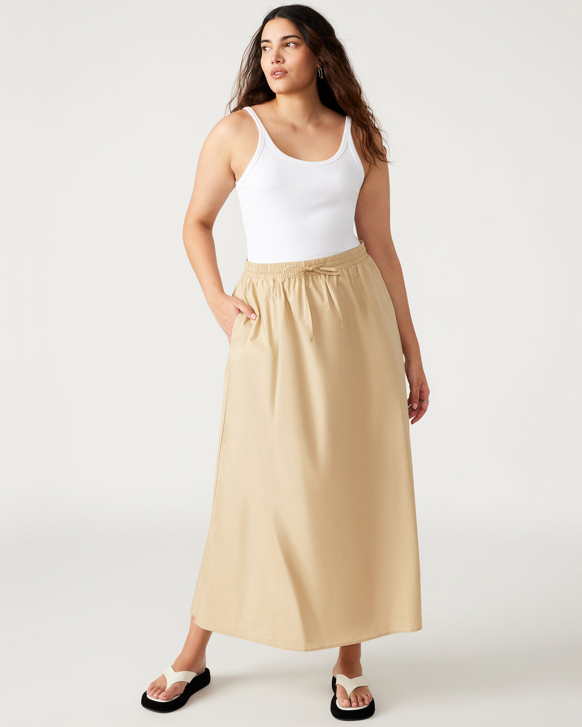 SUNNY Skirt Khaki | Women's A-Line Maxi Skirt | Steve Madden on Sale