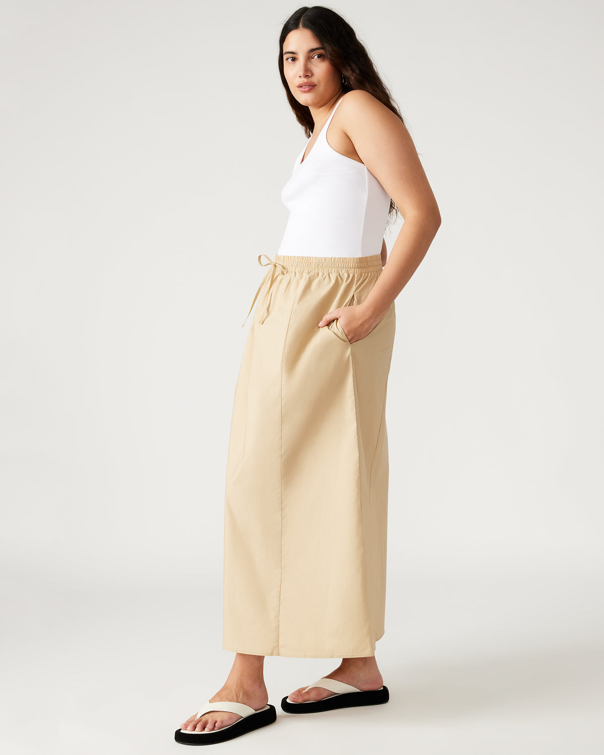 SUNNY Skirt Khaki | Women's A-Line Maxi Skirt | Steve Madden on Sale