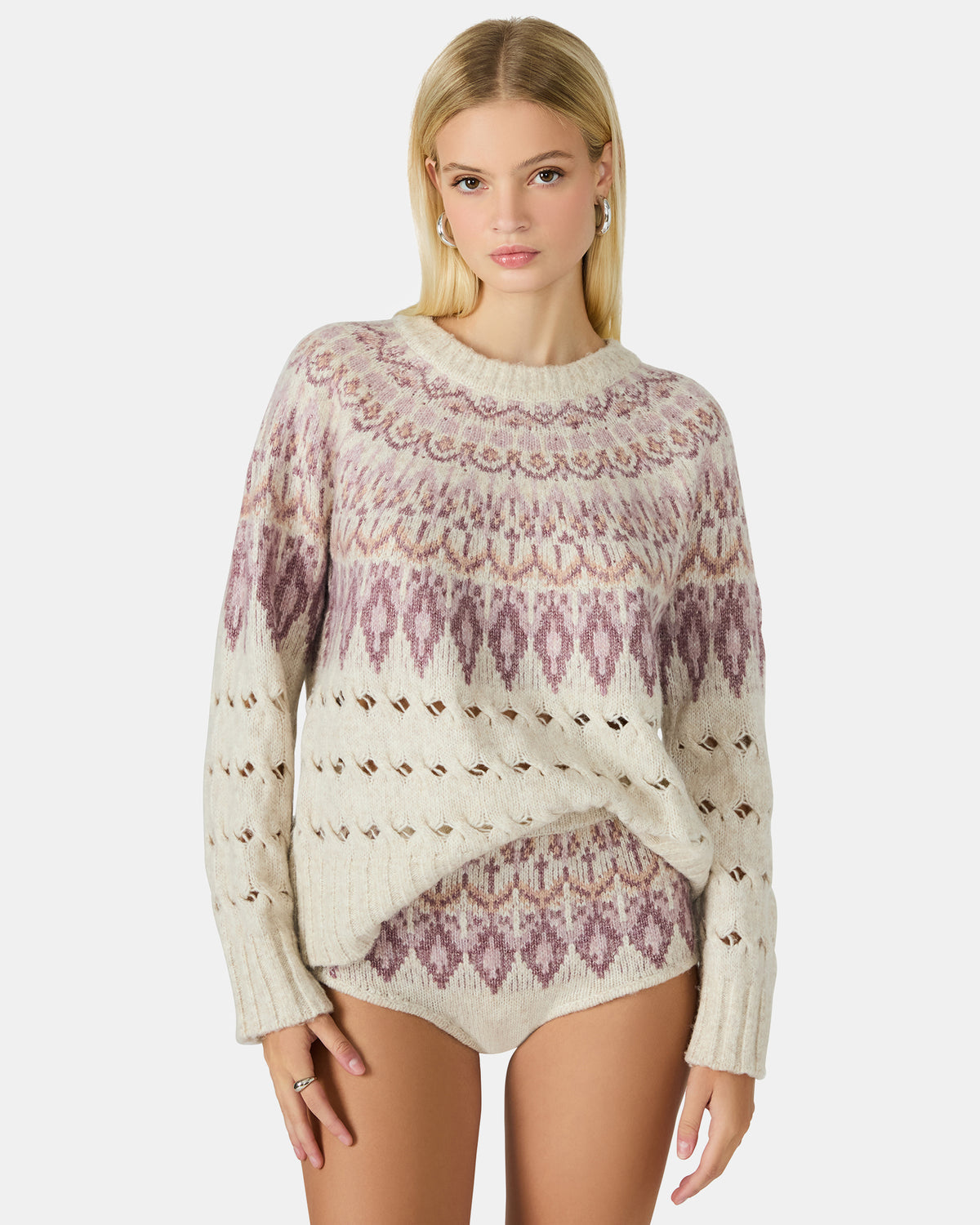 SUZETTE Multi Women's Fair Isle Long-Sleeved Pullover Sweater | Steve Madden online