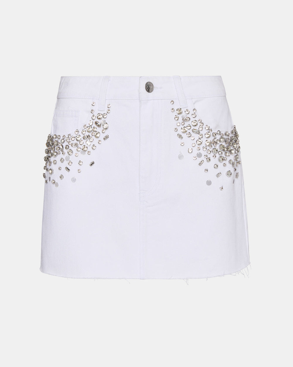 ERAS Denim White Rhinestone Embellished Mini Women's Skirt | Steve Madden discount
