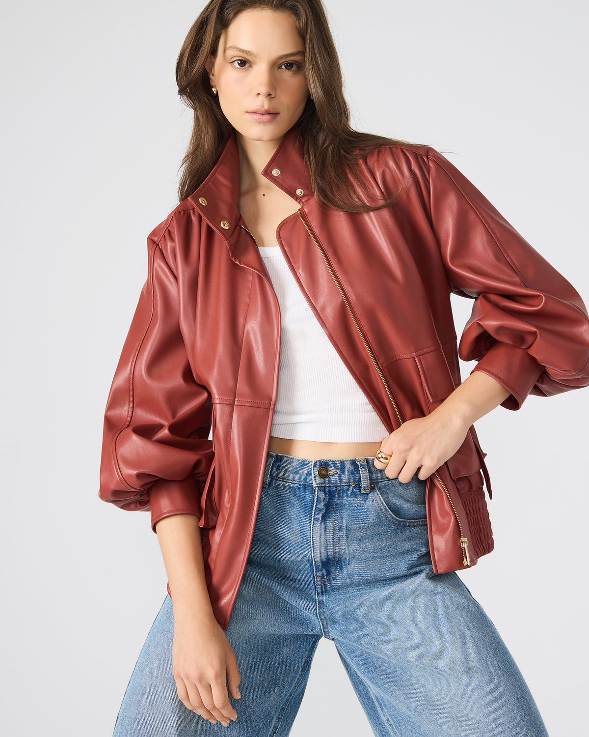 VEE Dusty Brick Faux Leather Long-Sleeved Women's Jacket | Steve Madden online