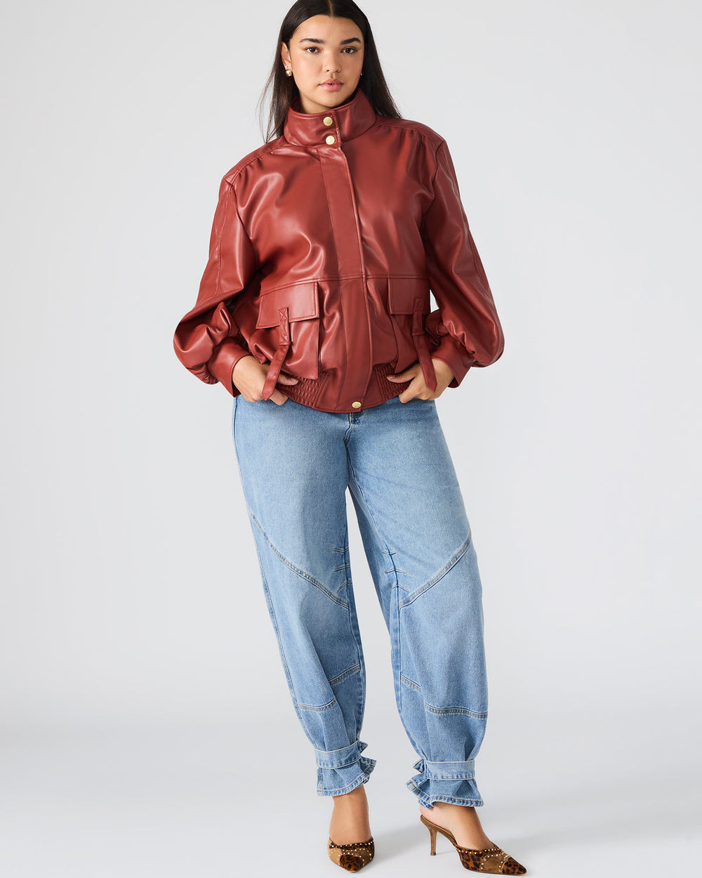VEE Dusty Brick Faux Leather Long-Sleeved Women's Jacket | Steve Madden online