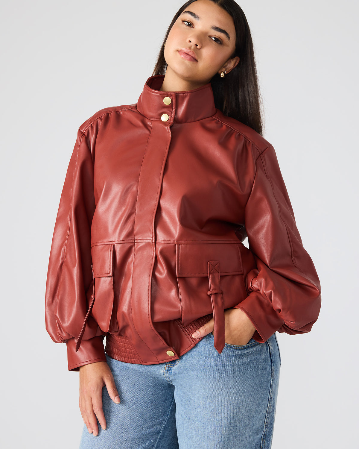 VEE Dusty Brick Faux Leather Long-Sleeved Women's Jacket | Steve Madden online