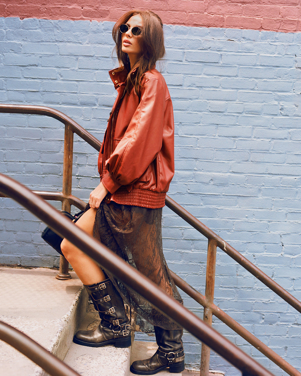 VEE Dusty Brick Faux Leather Long-Sleeved Women's Jacket | Steve Madden online