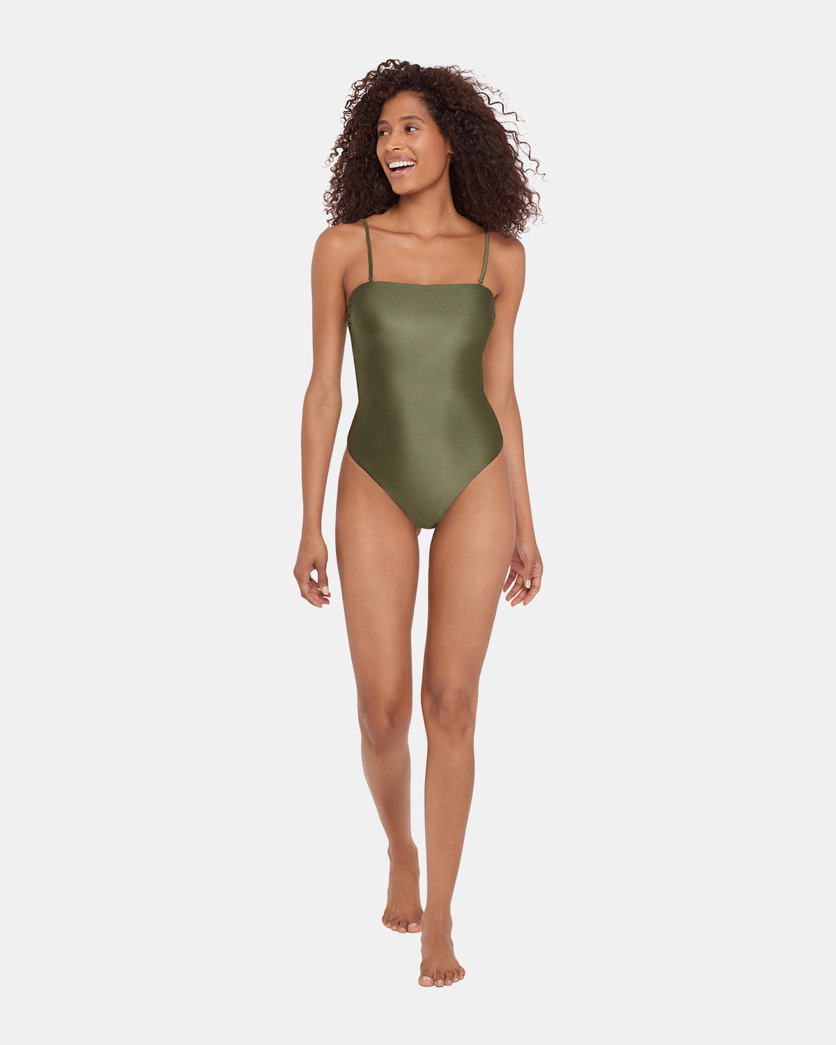 SHINE BRIGHT ONE PIECE SWIMSUIT Olive Women's Bandeau One-Piece Swimsuit | Steve Madden Sale