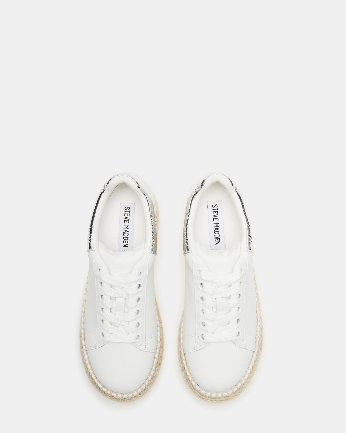 GLANCE White/Silver Espadrille Platform Casual | Women's Sneakers | Steve Madden Sale