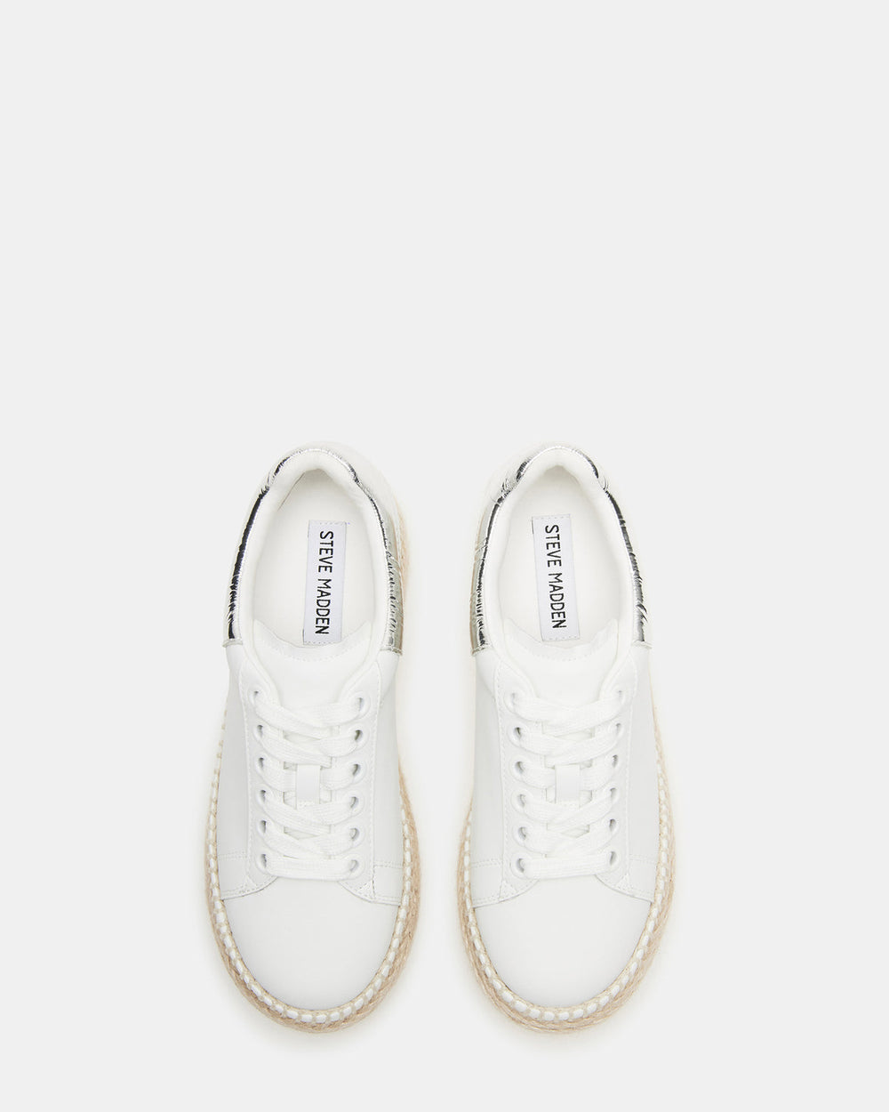 GLANCE White/Silver Espadrille Platform Casual | Women's Sneakers | Steve Madden Sale